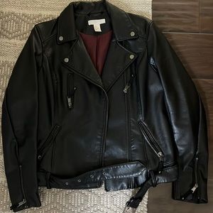Black leather moto jacket